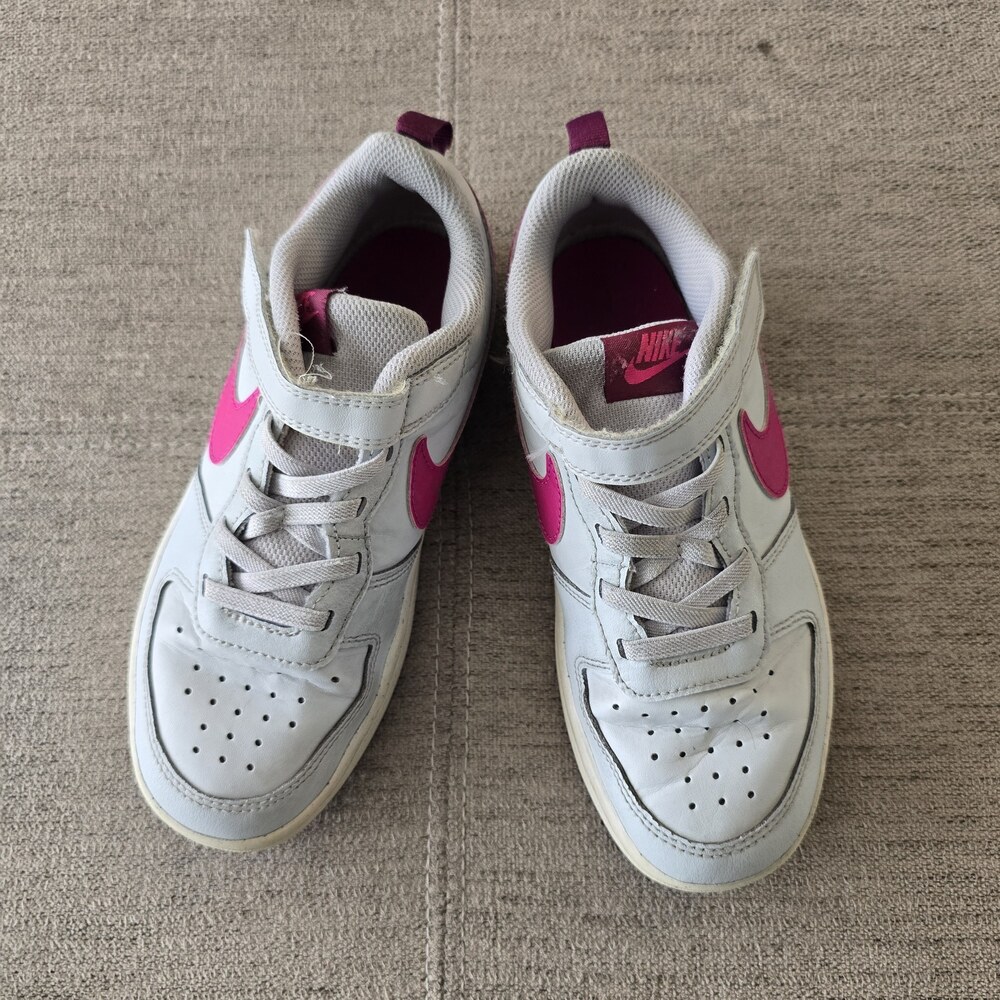 Nike Court Borough Low 2 Girls Sneakers White Pink Hook and Loop Size 2Y